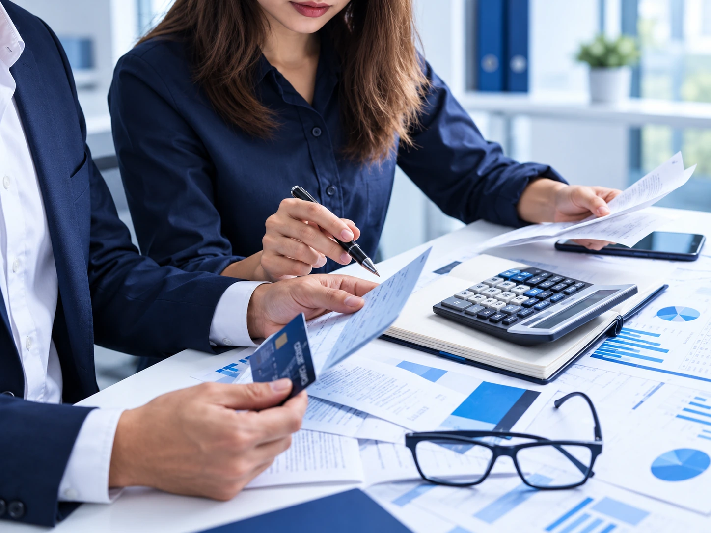 Profesionales revisando documentación financiera durante una asesoría